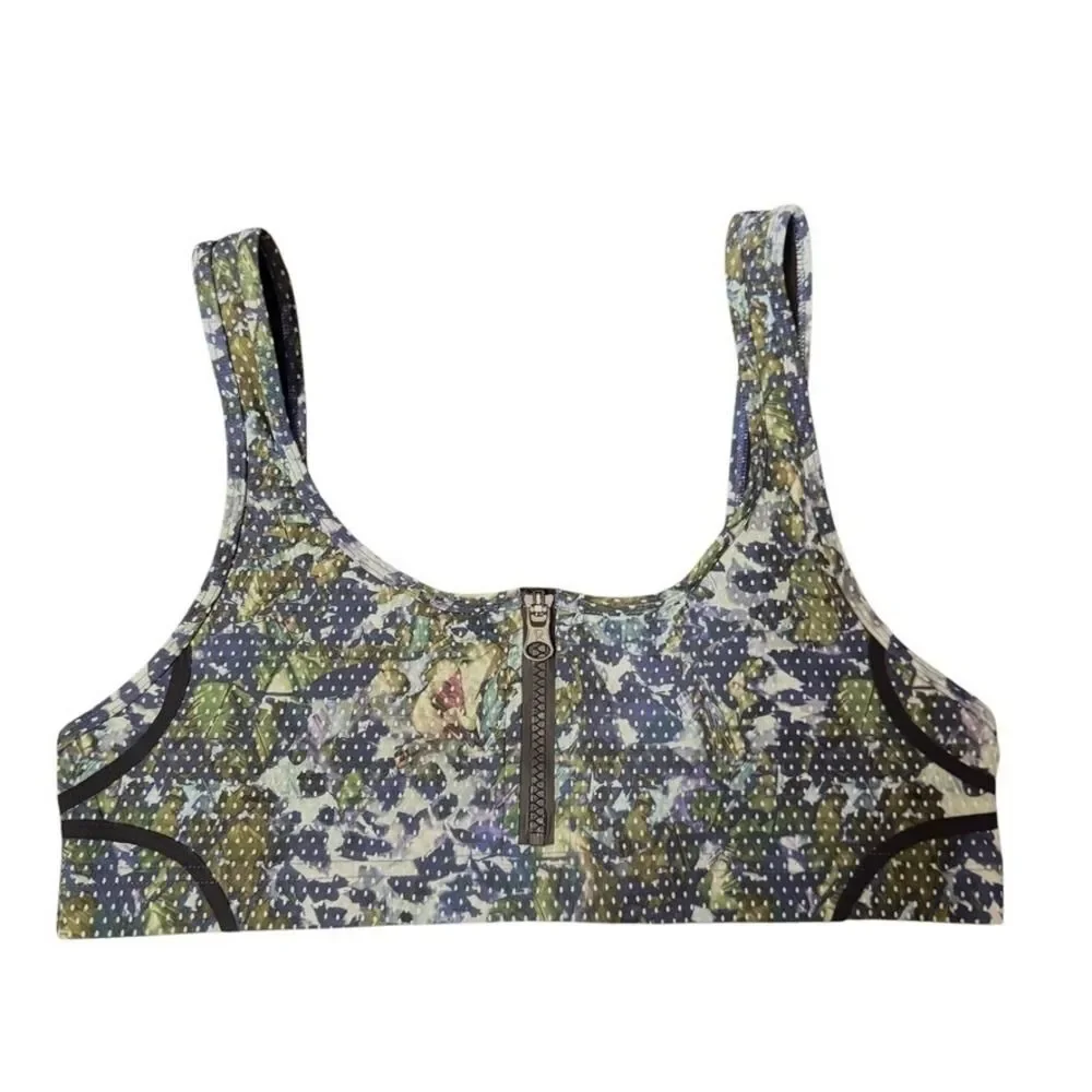 Lululemon Water Sweat 2 Swim Fast Bra Zipper Front Floral Print Activewear Top 2